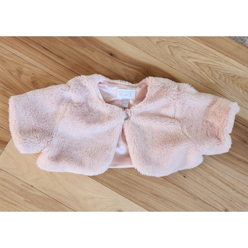 Toddler Girls Faux Fur Shrug w/ Rhinestone Button - Pink - Size 4T